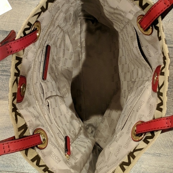 Michael Michael Kors Large Logo Tote with Red Leather Handles - Picture 3 of 6